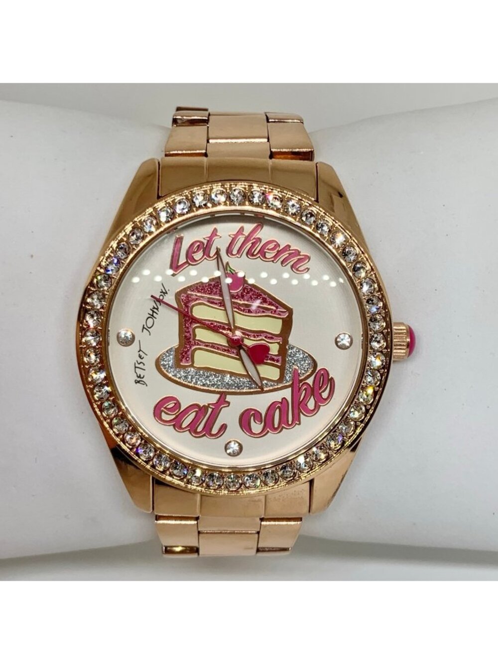 Betsey Johnson Let Them Eat Cake women’s watch rose gold tone 44mm running